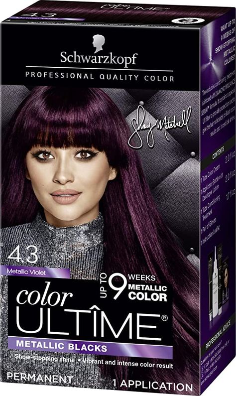 Amazon.com : Schwarzkopf Color Ultime Metallic Permanent Hair Color Cream, 4.3 Metallic Violet. : Beauty & Personal Care Chrome Hair Color, Best Purple Hair Dye, Midnight Hair, Pelo Color Vino, Violet Hair Colors, Schwarzkopf Hair Color, Purple Hair Color, Schwarzkopf Color, Dyed Hair Purple