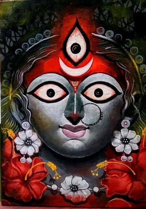 Kaali Maa Painting Abstract, Kali Drawing Goddesses, Kali Mata Paintings, Kaali Maa Painting, Devi Durga Paintings, Kali Ma Drawing, Maa Durga Painting On Canvas, Ma Kali Drawing, Kali Maa Painting