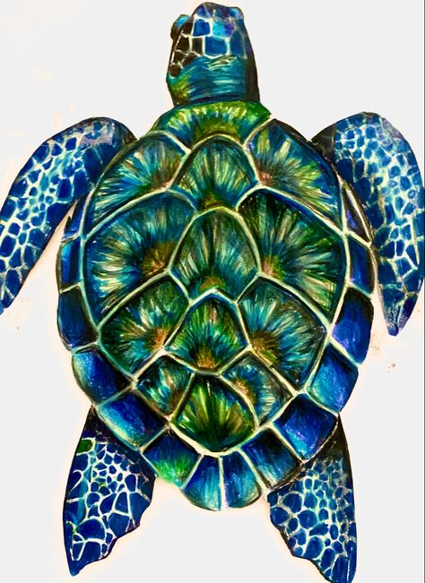 Turtle Drawing Color Pencil, Sea Turtle Artwork, Sea Turtle Drawing, Sea Creatures Drawing, Metal Turtle, Sea Turtle Painting, Turtle Tattoo Designs, Ocean Turtle, Whimsical Art Paintings