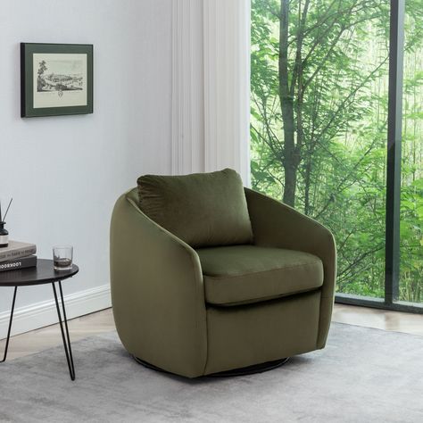 Barrel Swivel Chair, Round Swivel Chair, Green Accent Chair, Shelter Design, Swivel Chair Living Room, Swivel Barrel Chair, Swivel Accent Chair, Living Room Furniture Chairs, Barrel Chair