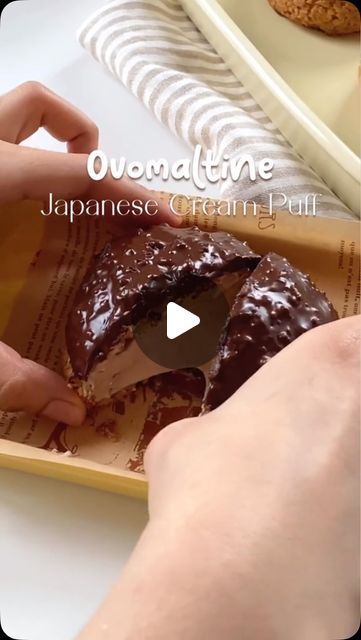 Foodie | Recipe | Delicious on Instagram: "Japanese Cream Puffs 🍩 with Ovomaltine Crunchy Cream recipe:

Ingredients

Craquelin:

	•	60g unsalted butter
	•	50g sugar
	•	60g all-purpose flour

Cream Puffs:

	•	160ml water
	•	60g unsalted butter
	•	Pinch of salt
	•	80g all-purpose flour
	•	3 eggs
	•	1 tsp vanilla extract

Filling:

	•	200g cream cheese
	•	500ml whipping cream
	•	150g Ovomaltine Crunchy Cream

Coating:

	•	200g Ovomaltine Crunchy Cream

Instructions

	1.	Craquelin: Mix butter, sugar, and flour. Roll out, freeze, then cut into circles.
	2.	Puffs: Boil water, butter, and salt. Stir in flour, cook, then cool. Add eggs and vanilla. Pipe dough, top with craquelin, and bake at 180°C for 25-30 minutes.
	3.	Filling: Beat cream cheese, whip cream, and fold in Ovomaltine.
	4.	Assemble Cream Puff Decoration, Japanese Cream Puff, Cream Cheese Puffs, Cheese Puffs Recipe, Whip Cream, Cream Puff, 3 Eggs, Whipping Cream, Asian Desserts