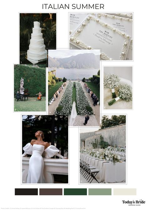 NEO Italian Summer Wedding Aesthetic Mood Board Classic Summer Wedding Colors, Classic Romantic Wedding Color Palette, Chic Wedding Color Schemes, Wedding Theme Mood Board, Italian Wedding Mood Board, Timeless Summer Wedding, Italy Wedding Color Palette, Classy Wedding Theme Color Schemes, Italian Aesthetic Wedding