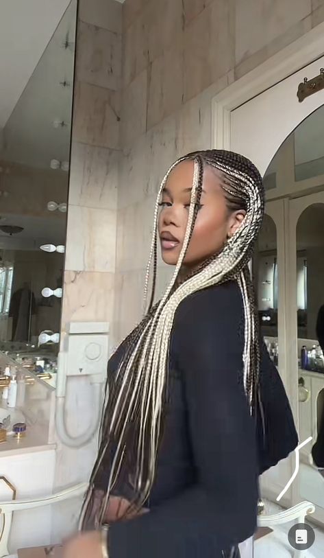 Braids Money Piece, Black Braids With White Highlights, Colour Cornrows, Money Piece Braids, Calico Braids, Skunk Braids, Braids Color Combination, Silver Braids, White Braids