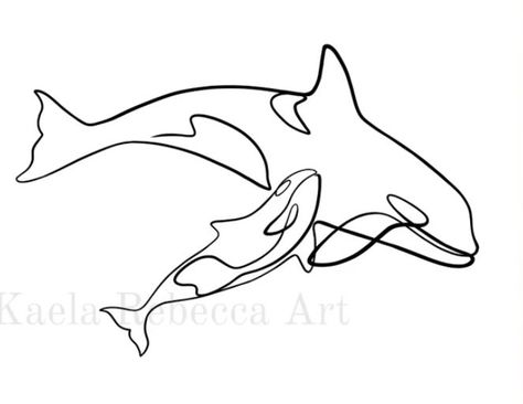 White Shark Tattoo, Orca Whale Drawing, Orca Tattoo Simple, Orca Outline Tattoo, One Line Sea Animals, Orca Outline, One Line Drawing Sea Animals, Line Drawing Sea Creatures, Single Line Ocean Animals