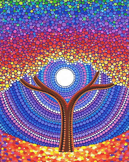 La vida secreta de los árboles by Elspeth McLean.Técnica de puntillismo.Precioso!!! Elspeth Mclean, Aboriginal Dot Painting, Art Pierre, Afrikaanse Kunst, Soyut Sanat Tabloları, Dot Art Painting, Mandala Dots, Mandala Painting, Zentangle Art