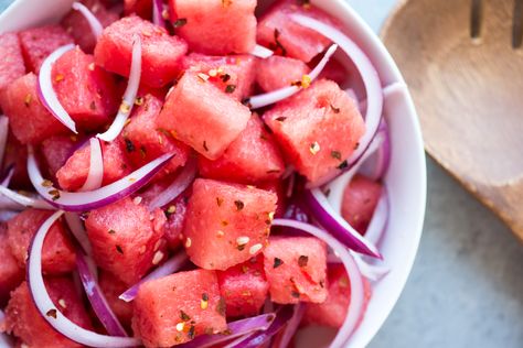 A 3-Ingredient Spicy Watermelon Salad  Mother of Melons Watermelon Basil Salad, Watermelon Mint Salad, Spicy Watermelon, Watermelon Salad Recipes, Easy Macaroni Salad, Cilantro Lime Slaw, Easy Potato Salad, Mint Salad, Watermelon Mint