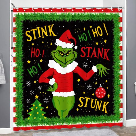 PRICES MAY VARY. Polyester Package includes: 1pcs Christmas shower curtain and 12 hooks for stringing.The pattern is only printed on the front, with no printing on the back Size & Material: The Christmas shower curtain is approx. 72" x 72".Made of Polyester,lightweight and waterproof Easy to put on: Just hang the hook on the shower curtain and then hang it in the bathroom or any places you want.Suitable for indoor or outdoor use Washing Tips: It’s quick drying and unwrinkled.Only require simple