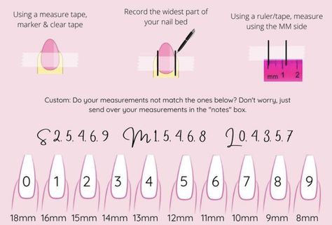 Coffin Shape Press On Nails, Nail Sizing Guide, Press On Sizing Chart, Press On Business, Press On Nails Business, Nail Packaging, Press On Nail Business, Nail Tech School, Matte Nails Glitter