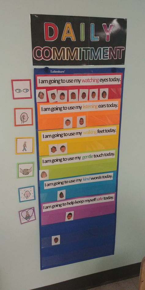 Conscious Discipline: Daily Commitments Conscious Discipline Jobs Preschool, Discipline Ideas For Classroom, Conscious Discipline Breathing Posters, Daily Commitments For Preschool, Daycare Behavior Management, Class Commitments Conscious Discipline, Conscious Discipline Greetings, Classroom Commitments Preschool, Conscious Discipline Activities To Unite