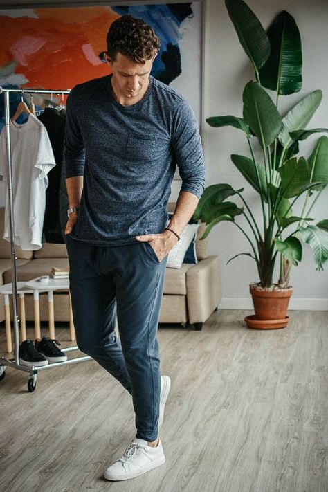 7 Killer Jogger Outfits for Men: Get Your Casual On Men’s Theme Park Outfit, Men In Joggers Outfit, Ivy League Aesthetic Men, Men Jogger Pants Outfit Casual, Men’s Joggers Style, Men Jogger Outfit, Mens Sporty Style Casual, Lululemon Joggers Outfit Men, Mens Joggers Outfit Dressy