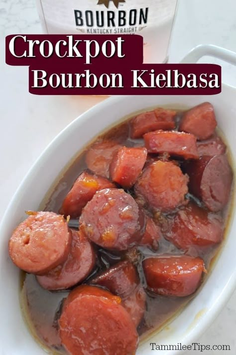 Keilbasa Recipes Crockpot Grape Jelly, Bourbon Glazed Kielbasa, Crockpot Appetizers Christmas, Keilbasa Recipes Crockpot Appetizers, Crockpot Keilbasa Appetizer, Crockpot Kielbasa Appetizer, Kielbasa Appetizer Crockpot, Gluten Free Crockpot Appetizers, Bourbon Party Food