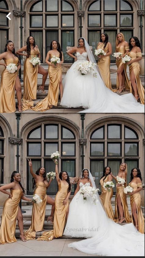 Gold Dresses For Bridesmaids, Gold Color Wedding Theme, Gold Braidsmaids Dresses, Tan Wedding Dresses, Honey Gold Bridesmaid Dresses, Bridesmaid Dresses Gold Champagne, Champagne Bridesmaid Dresses Black Women, Gold Bridesmaid Dresses Black Women, Orange Champagne Wedding