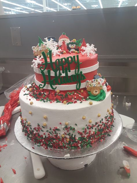 Christmas 2 tier cake Two Tier Christmas Cake, Birthday Sheet Cakes, 2 Tier Cake, Sheet Cakes, Tier Cake, Sheet Cake, Christmas Cake, Tiered Cakes, Cake