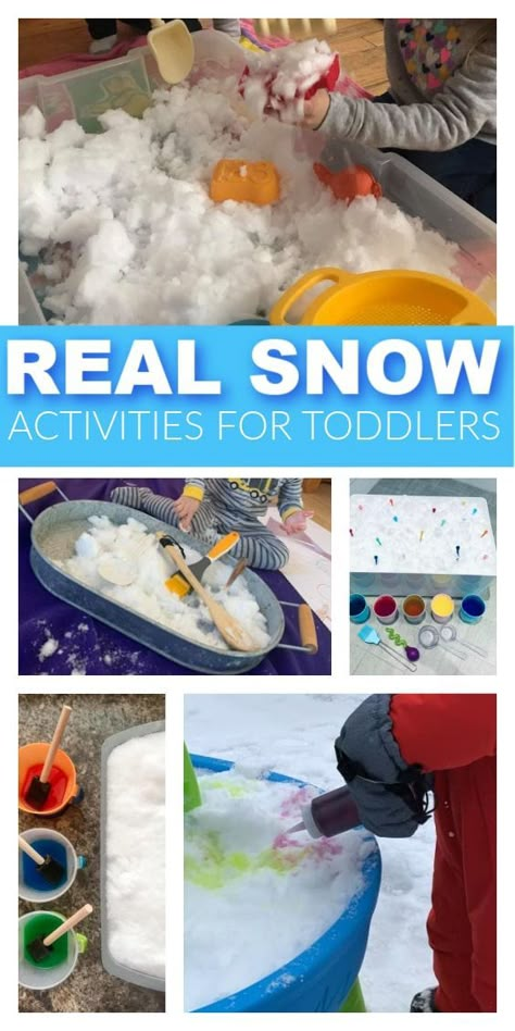 Easy activities to do with real snow - great snow ideas for toddlers and preschoolers indoor and outdoor. #myboreddtoddler #snow #crafts #toddlercrafts Activities With Snow Indoors, Real Snow Sensory Bin, Toddler Winter Indoor Activities, Sensory Bin Snow, Snow Activity For Toddlers, Fun Sensory Bins For Preschool, Indoor Snow Activities For Toddlers, Snow Toddler Activities, Toddler Snow Activities