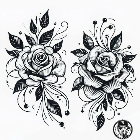 Old School Rose Hand Tattoo, All Black Tattoo Design, Tattoo Stencils Shading, Rose Tattoo In Color, Rose And Stars Tattoo, Black And White Flowers Tattoo, Wild Roses Tattoo, Black And Gray Tattoo Design, Drawings Of Roses