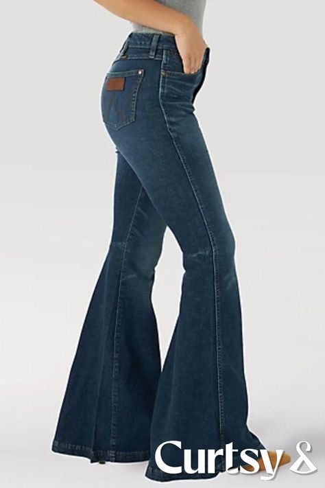 Womens High Rise Flare Jeans, Wrangler Trumpet Flare Jeans, Wrangler High Rise Flare Jeans, Big Flare Jeans, Wrangler Retro Jeans Women, Wrangler Flare Jeans, High-waisted Flare Jeans, Wrangler Jeans Women's Outfit, Bellbottom Jean Outfits