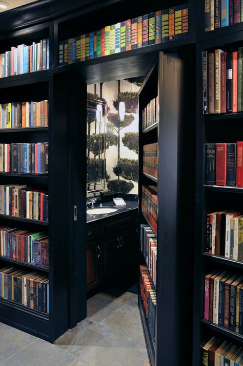 Hidden Library In House, Gothic Home Office, Secret Room Design, Secret Bookshelf Door, Secret Bookshelf, Home Library Design Ideas, Dream Home Library, Home Office Decor Ideas, Bookshelf Door