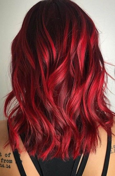 Vibrant Red Balayage Hair, Vibrant Red Hair Color Ideas, Kitten Hairstyle, Bright Red Balayage Hair, Red Bayalage Hair, Bright Red Hair Ideas, Blood Red Hair Color, Red Hair Vibrant, Red Bayalage