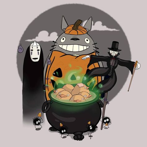 Halloween Studio Ghibli, Halloween Totoro, Halloween Ghibli, Studio Ghibli Halloween, Ghibli Halloween, Halloween Cup Ideas, Spooky Anime, Ghibli Fanart, Studio Ghibli Fanart