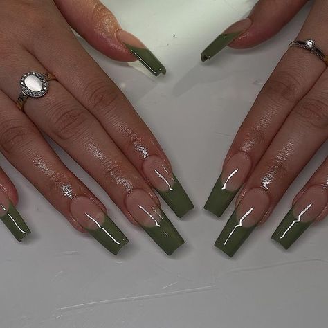 Green French Tips, Brown Acrylic Nails, Accepting New Clients, Green Acrylic Nails, Green French, Black Acrylic Nails, San Dimas, Transparent Nails, Cute Acrylic Nail Designs