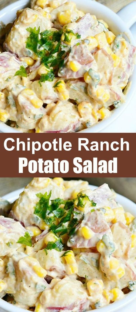 Chipotle Ranch Sauce, Chipotle Potato Salad, Salad To Go, Mexican Potatoes, Ranch Potato Salad, Dill Potatoes, Ranch Sauce, Chipotle Ranch, Ranch Salad