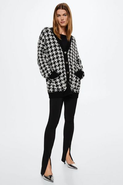 38 Fashion Pieces Inspired by Wednesday Addams | The Everygirl Houndstooth Cardigan, Style Oversize, Hem Leggings, Cardigan Outfit, Womens Biker Jacket, Cardigan Outfits, Garment Labels, Cardigan Black, Designer Shorts