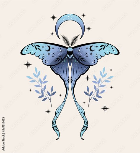 Luna Moth Tattoo Design Color, Luna Moths Tattoos, Ornamental Luna Moth Tattoo, Wings Back Tattoo, Luna Moth Wings, Gothic Luna Moth Tattoo, Luna Moth Fairy Art, Jasmine Tattoo, Luna Moths