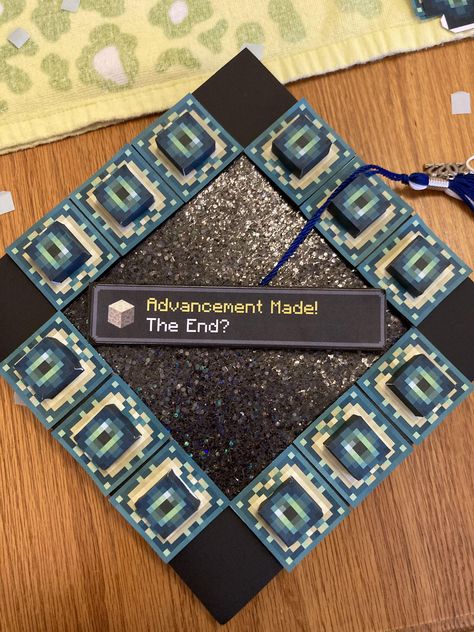 Minecraft End Portal, Funny Grad Cap Ideas, Funny Graduation Caps, Creative Graduation Caps, College Grad Cap Ideas, Grad Cap Decorated, Graduation Cap Decoration Diy, High School Graduation Cap, College Graduation Cap Decoration