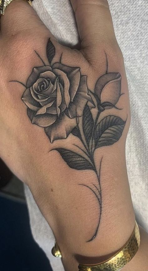 60+ Beautiful Rose Tattoo Designs & What They Mean|#tattoo #handtattoo #tattoos #rosetattoo #tattoorose 872 Tattoo Main, Paper Tattoo, Legs Tattoo, Girl Neck Tattoos, Rose Hand Tattoo, Rose Tattoos For Women, Hand Tattoos For Girls, Cute Hand Tattoos, Pretty Hand Tattoos