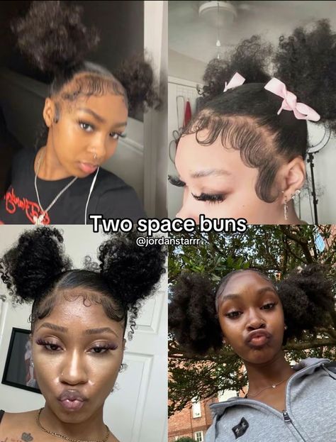 Space Buns Black Women, Two Curly Buns, Buns Black Women, 2 Space Buns, Curly Buns, Hair Inspired, Curly Bun, Space Buns, Natural Hairstyles