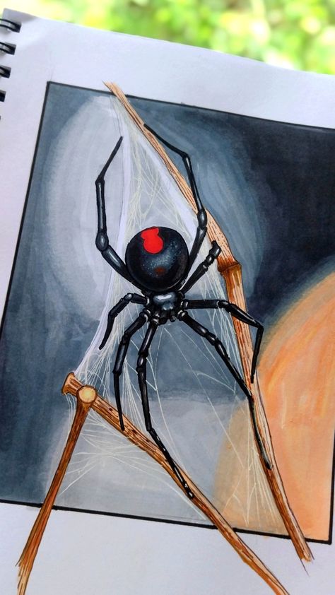 I made it using alcohol markers and white pen Spider Black Widow, Spider Painting, Leg Painting, Spider Legs, Painting Inspo, Black Widow, Markers, Paint, Quick Saves