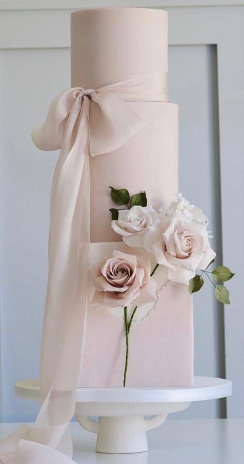 Pink and white three tier wedding cake with a square base tier. Both ribbon tied and sugar flower decorations Pink Floral Wedding Cake, Elegant Cake Design, Wedding Cake Ribbon, Pastel Pink Weddings, Square Wedding Cakes, Pink Floral Wedding, Making Cakes, Warmest Wishes, Floral Wedding Cake