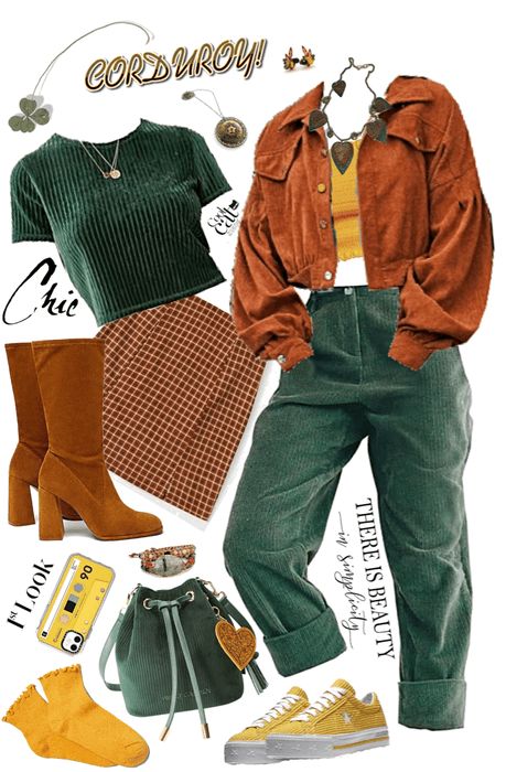 Corduroy Collection Outfit | ShopLook Orange And Green Outfit Aesthetic, Curdoroy Outfit Womens, Orange And Green Aesthetic Outfit, Green Corduroy Pants Outfit Aesthetic, Styling Green Corduroy Pants, Orange Retro Outfit, Orange Aesthetic Vintage Outfit, Corduroy Green Pants Outfit, Corduroy Outfit Ideas