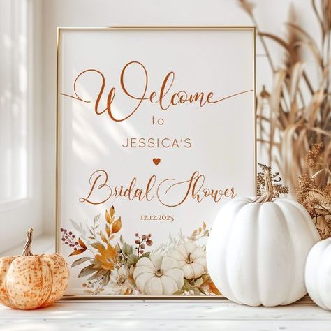 $29.75 | Fall rustic pumpkins bridal shower welcome #bridal shower, welcome sign, elegant, modern, calligraphy, fall in love, rustic, boho, fall, pumpkin Fall Couples Shower Decorations, Pumpkin Bridal Shower Ideas, Falling In Love Bridal Shower Theme, Fall Bridal Shower Ideas Decoration, Couples Shower Decorations, Fall Bridal Shower Decorations, Lil Pumpkin Baby Shower, Fall In Love Bridal Shower, Bridal Theme