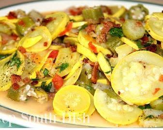 Southern Summer Squash and Okra Skillet | This one-skillet meal is packed with wholesome veggies! Growing Okra, Veggie Skillet, Okra And Tomatoes, Deep South Dish, Squash Zucchini, Okra Recipes, Cooking Tomatoes, Vegetables Side Dishes, Southern Food