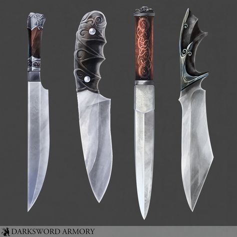 ArtStation - Knife Concepts, Terry Maranda Kitchen Knife Design, Hidden Blade, Military Knives, Props Concept, Benchmade Knives, D D Items, Different Materials, Damascus Steel Knife, Knife Art