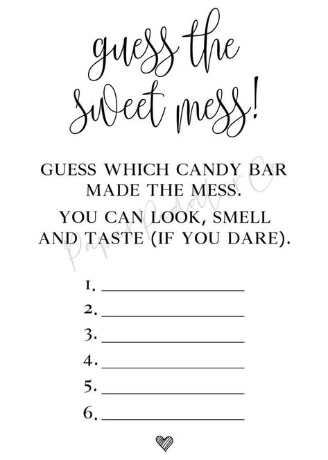 Guess The Mess Baby Shower Game, Guess The Sweet Mess Free Printable, Baby Shower Candy Bar Game, Co-ed Baby Shower Games, Guess The Sweet Mess, Candy Bar Game, Shower Funny, Baby Shower Girl Diy, Nikki Baby