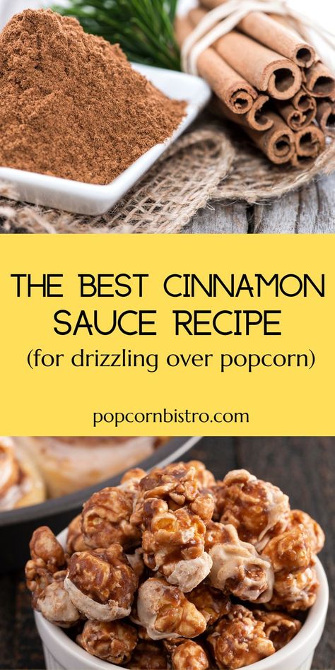 Do you want to make cinnamon popcorn? If so, then you've come to the right place, as we have found the best recipe available for a delicious cinnamon sauce that you can drizzle over the top of your popcorn. Cinnamon popcorn makes an excellent game night snack, family movie night treat, or just an everyday sweet snack that the whole family will love! Because of its cinnamon and creamy nature, your popcorn will taste like fresh baked cinnamon rolls and you'll be very pleased with the results. Ranch Popcorn Recipes, Gourmet Popcorn Flavors, Chocolate Drizzled Popcorn How To Make, Cinnamon Roll Popcorn, Coated Popcorn Recipe, Cinnamon Popcorn Recipes, Cinnabon Popcorn Recipe, Fall Popcorn Recipes, Cinnamon Sauce Recipe