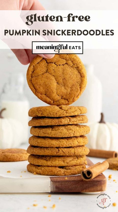 Gluten-Free Pumpkin Snickerdoodles Snickerdoodle Cookies Soft, Gluten Free Pumpkin Desserts, Pumpkin Snickerdoodle Cookies, Gluten Free Pumpkin Cookies, Gluten Free Holiday Cookies, Gluten Free Cookie Dough, Fall Cookie Recipes, Pumpkin Snickerdoodles, Gluten Free Sugar Cookies