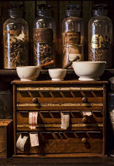 Making Potions, Apothecary Decor, Magia Das Ervas, Apothecary Cabinet, Herbal Apothecary, Cabinet Of Curiosities, Witch Aesthetic, Tea Shop, Apothecary