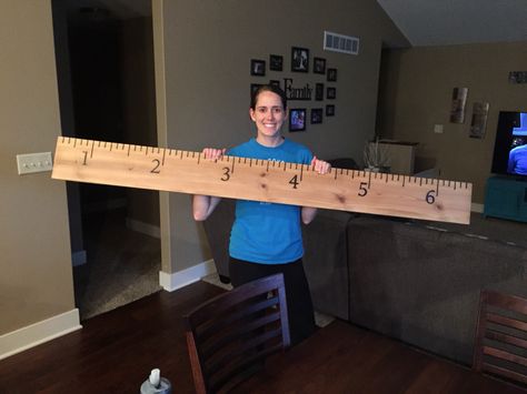 Giant ruler! Height Ruler Diy, Ruler Teacher Sign, Diy Growth Ruler Wood, Giant Ruler, Wooden Ruler Growth Chart Cricut, Ruler, Standing Desk, Desk, Furniture