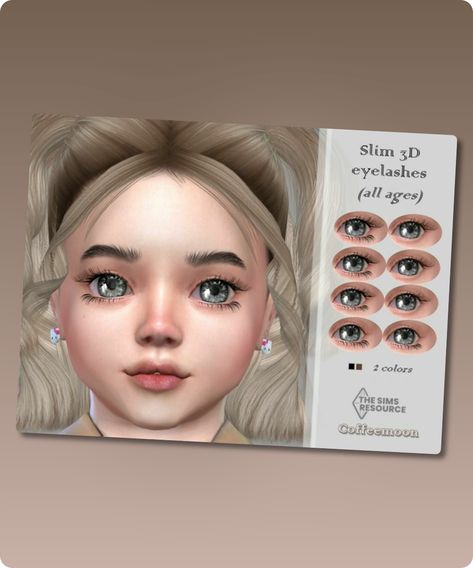 Sims 4 Slim eyelashes (all ages) This is a Set with 2 Creations – Click here to show all Glasses category 19, 14, 8 styles 2 colors: black, bown for female only: toddler, child, teen, young, adult, elder HQ mod compatible Filesize: 1 MB Author: coffeemoon #hq_mod #toddler #teen #glasses #gaming #sims Sims 4 Cc Toddler Eyelashes, Sims 4 Cc Download, Sims 4 Children, Sims 4 Cc Skin, 4 Baby, Model Nails, Toddler Tops, Sims 4 Collections, Best Sims