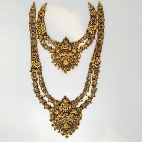 Lakshmi Haram, Antic Jewellery, Bridal Jewlery, Latest Indian Jewellery, Long Haram, Gold Temple Jewellery, Gold Items, Gold Jewellry, Trending Jewelry