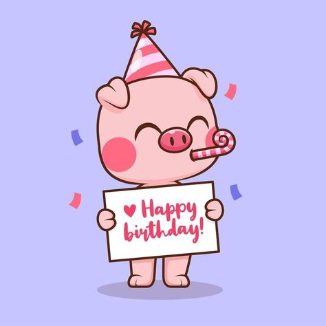 Happy Birthday Pig, Birthday Pig, Baby Piggy, Pig Cute, Celebrating Birthday, Pig Birthday Party, Pig Illustration, Birthday Icon, Party Cartoon