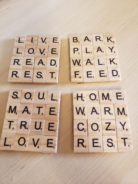 Scrabble Coasters Diy, Scrabble Tile Crafts Diy, Scrabble Tiles Diy, Scrabble Tile Coasters, Scrabble Tiles Coasters, Scrabble Letter Crafts, Scrabble Coasters, Scrabble Tile Art, Diy Christmas Crafts To Sell