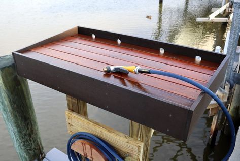 Fish Cleaning Table Diy, Diy Fish Cleaning Station, Outdoor Fish Cleaning Station, Fish Cleaning Station Ideas, Pond Dock, Dock Ideas, Fishing Table, Fish Cleaning Station, Fish Cleaning Table