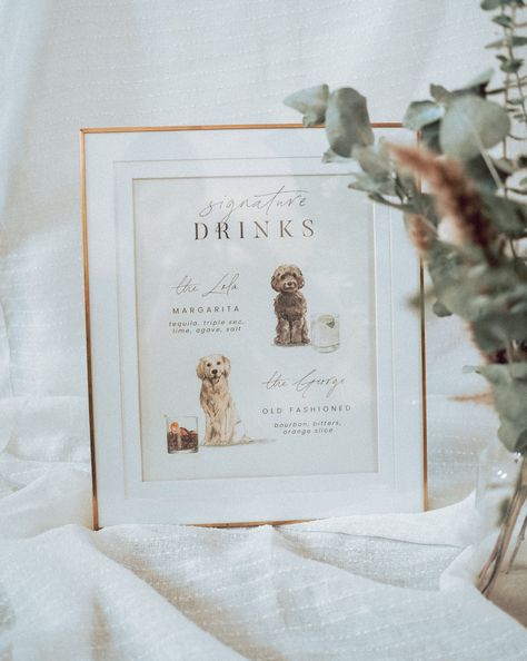 Drink Wedding Ideas, Dog Signature Drink Wedding, Modern Wedding Signage, Signature Cocktail Drinks, Signature Cocktails Wedding, Wedding Minimalist, Drinks Sign, Signature Cocktail Sign, Wedding Signature Drinks