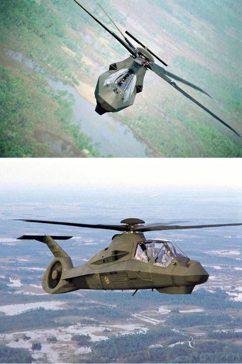 The Boeing/Sikorsky RAH-66 Comanche was an advanced U.S. Army military helicopter intended for the armed reconnaissance role, incorporating stealth technologies. It was also intended to designate targets for the AH-64 Apache. The RAH-66 program was canceled in 2004 before it was fielded. Stealth Technology, Photo Avion, Helicopter Plane, Ah 64 Apache, Flying Vehicles, Military Hardware, Air Fighter, Military Pictures, Military Helicopter