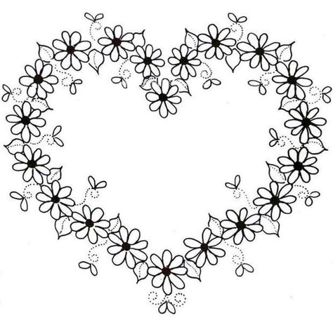 heart Embroderie Patterns Free, Decorative Vines, Embroidery Hearts, Heart Template, Parchment Craft, Pola Sulam, Embroidery Flowers Pattern, 자수 디자인, Flower Coloring Pages