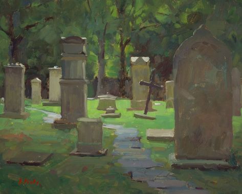 Here's a Plein air painting I did on a disused cemetery. There are a lot of interesting and very old gravestones with beautiful textures… Cemetery Painting, Three Color Palette, The Comfort Zone, Out Of My Comfort Zone, Rain Storm, Air Painting, Plein Air Paintings, Beautiful Textures, Donkeys